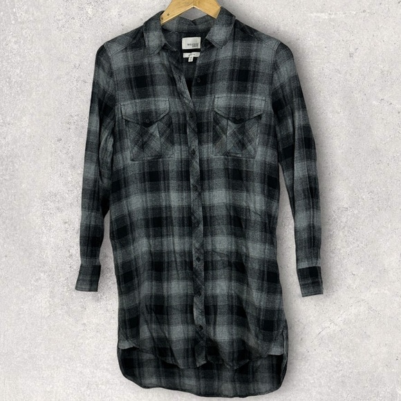 Aritzia Dresses & Skirts - Aritzia Wilfred Free Black Grey Long Sleeve Cotton Shirtdress Size XXS Dress